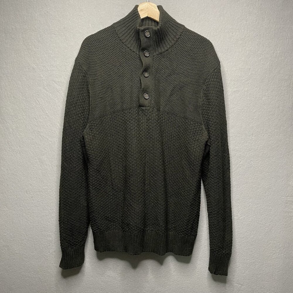 Banana Republic Mock Neck Sweater Mens L Green Cotton Nylon Wool Blend